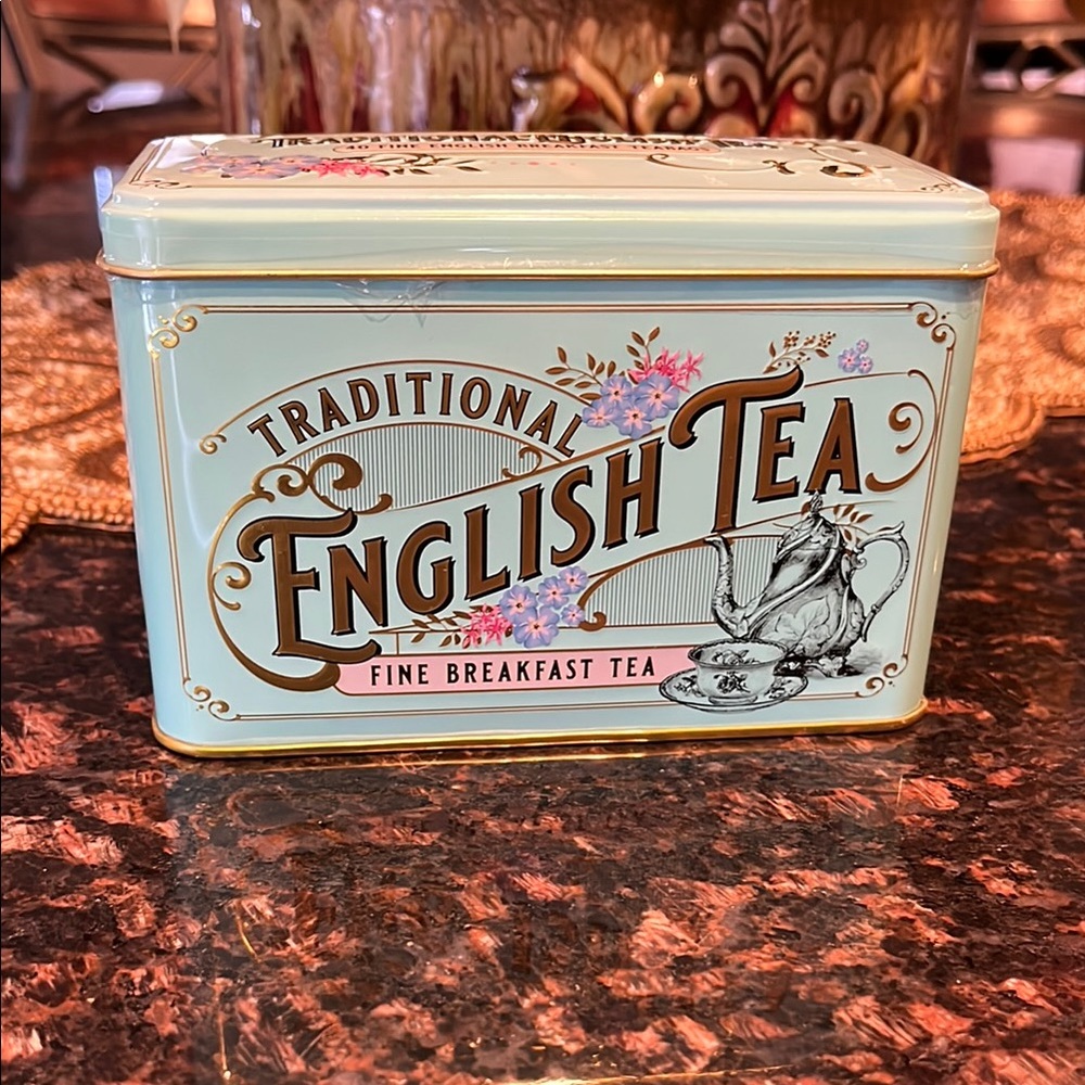 Traditional English Tea Mint Green Tin Vintage Victorian Storage or Decor